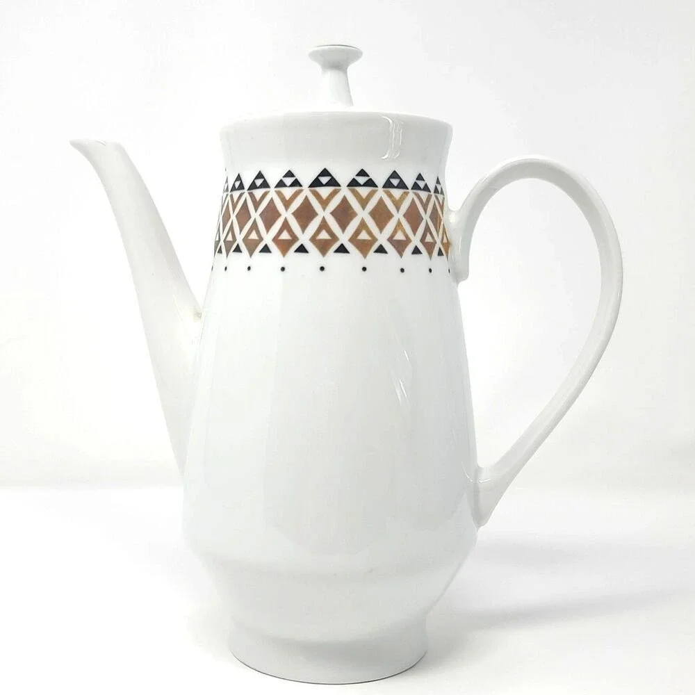 Vintage Mid Century German Porcelain Coffee Pot Lettin Gold Geometric 9